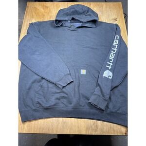 Carhartt K288‎ Long Sleeve Hoodie Mens 2XL Black Distressed Workwear Grunge